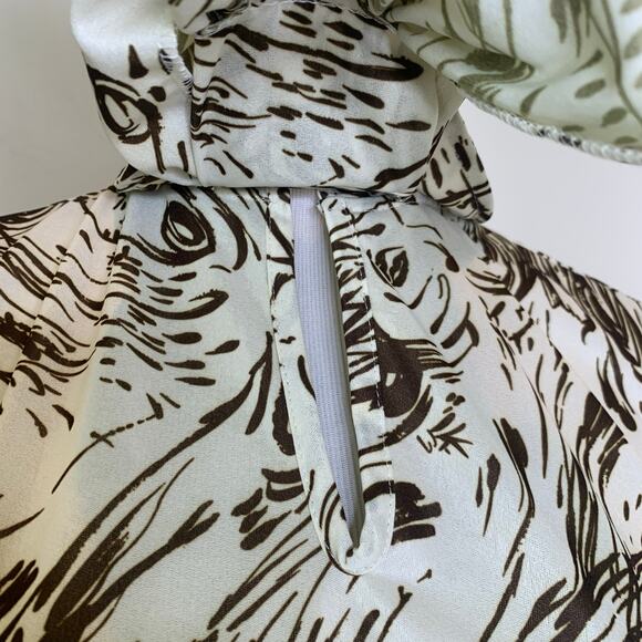 Vintage Ruffle Neck 70s Blouse Sz Medium Brown Cream - Picture 5 of 9